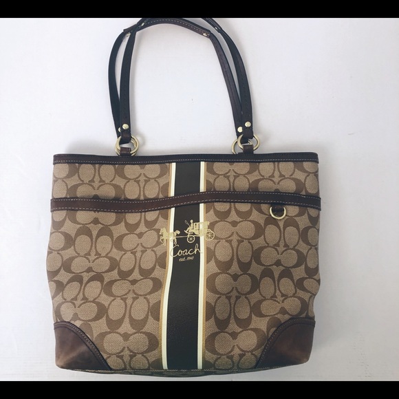 Coach Handbags - Coach Khaki Canvas Leather Handbag W est. Design